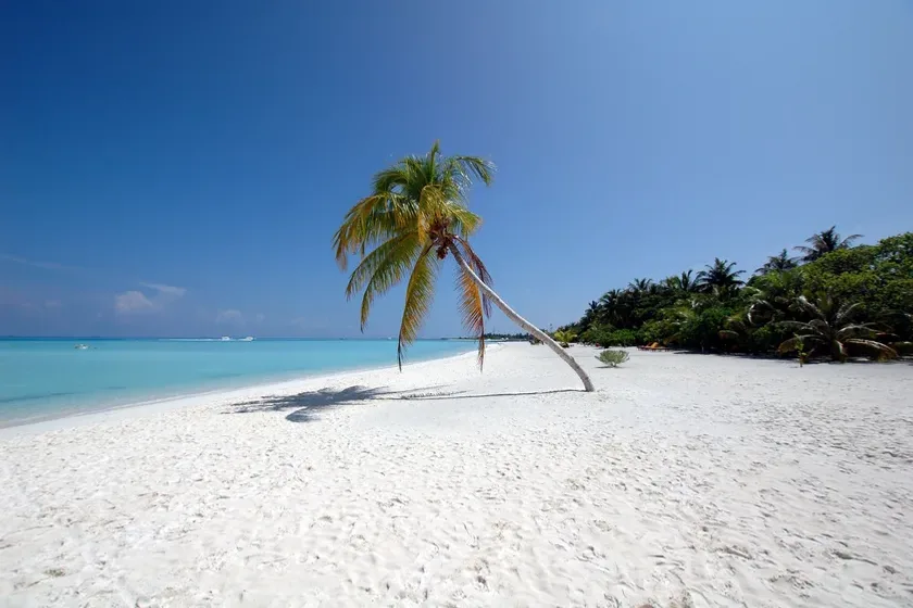 Spiaggia tropicale alle Maldive, meta calda per dicembre